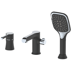 Смеситель для ванны на борт, 3 отверстия, латунь черный/хром HB80805-7