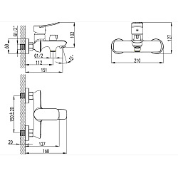 Смеситель для ванны с коротким монолитным изливом, хром