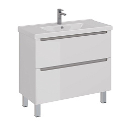 Тумба Lemark BUNO 100 см под 1 раковину, подвесная/напольная, 2 ящика, цвет планки: Серый, цвет корп