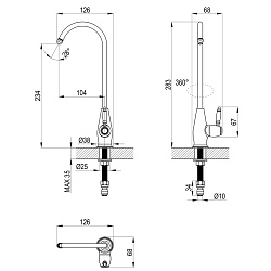 Кран для питьевой воды, высота 28 см, латунь/бронза