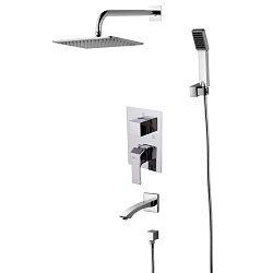 Встраиваемый смеситель с верхним душем 30х20 см, длина излива 18 см, латунь/хром