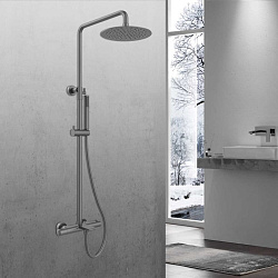 Душевая стойка Vogue VSFS-1V1TGM термостат с изливом, 25см верх душ из нерж. стали, вороненая сталь,