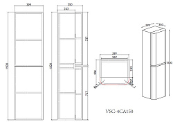 Шкаф Caprise VSC-4CA150MG-R подвесной, правый, 1500*404*350, серый матовый, , шт