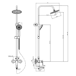 Душевая система с верхним душем Ø20 см и поворотным изливом 10 см, регулируемая высота 0,95~1,6м, ла