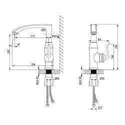 ВЫВОД BRAVA Смеситель для кухни с поворотным изливом, высота излива 22 см, длина 21 см,латунь/золото