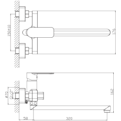 Смеситель для ванны, длинный излив, латунь, хром HB22617