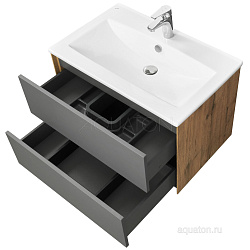 Тумба-умывальник Сохо 75 Дуб Веллингтон/Графит софт (Элина 75)