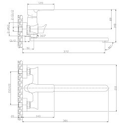Смеситель универсальный с плоским изливом 32 см, поворотный переключатель, 3-х реж.лейка, RS35-32PC