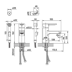 Смеситель для умывальника с гигиеническим душем, Sena, IDDIS, SENSB00i08