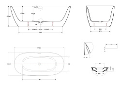 Ванна акриловая Vincea VBT-701-1700MW, 1700*800*585, цвет белый мат., щелевой перелив, слив белый, ,