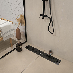 Corpa Nera Grossi/Гросси душевой трап 10х60 с сухим затвором, вертикальный выпуск, черный