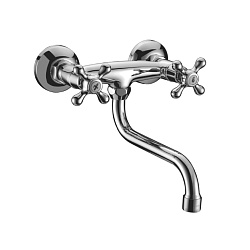 STANDARDСмеситель для кухни/раковины, настенный, двуручковый, с круглым изливом 18,4 см, латунь/хром