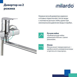 Смеситель для ванны с длинными изливом, глянцевый хром, Demi, Milardo, DEMSB00M10