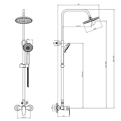 Душевая система с верхним душем Ø20 см, регулируемая высота 0,95~1,6м, латунь/хром