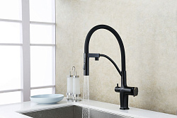 Смеситель для кухни с гибким изливом, с подключ к фильтру питьевой воды, 2 режима, высота излив