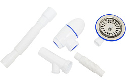 B436VP Сифон для мойки с нержавеющей чашкой 3 1/2 круглый перелив с выходом под стиралку гибкий отво