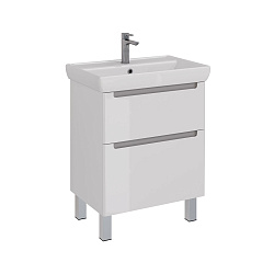 Тумба Lemark BUNO 70 см под 1 раковину, подвесная/напольная, 2 ящика, цвет планки: Серый, цвет корпу