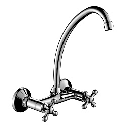 Смеситель для кухни, настенный, двуручковый, с верхним поворотным изливом, высота излива 15 см, длин