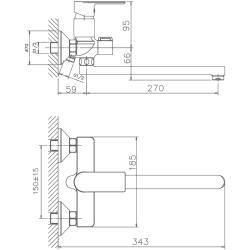 Смеситель для ванны, длинный излив, латунь, оружейная сталь HB22505-3