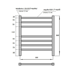 Полотенцесушитель электрический Point Веста PN70756BR П7 500x600, диммер слева, бронза