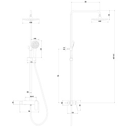 ВЫВОД Душевая система с верхним душем Ø22,6 см и 3-х реж.душевой лейкой Ø110 мм, регулируемая высота