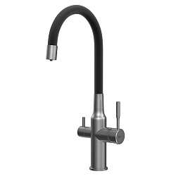 ВЫВОД EXPERT Смеситель для кухни с гибким изливом с подкл.к фильтру пит.воды, нерж. сталь / графит