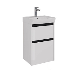 Тумба Lemark COMBI 45 см под 1 раковину, подвесная/напольная, 2 ящика, цвет планки: Чёрный, цвет кор