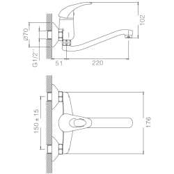 Смеситель для ванны, длинный излив, латунь, хром HB4603