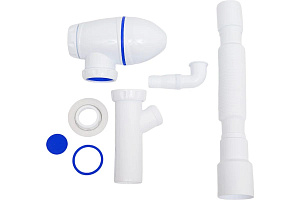 A520V CИФОН ДЛЯ ТЮЛЬПАНА, УМЫВАЛЬНИКА С ПЕРЕХОДНИКОМ 40х32 1 1/2 С ВЫХОДОМ ПОД СТИРАЛКУ И ГИБКИМ СОЕ