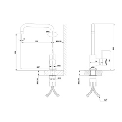 Смеситель для кухни с поворотным изливом, высота излива 26 см, длина 22 см, нерж. сталь