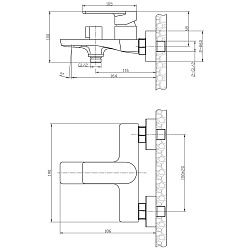 Смеситель для ванны с коротким изливом, поворотный переключатель, латунь/хром, RS50-30
