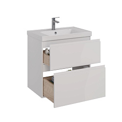 Тумба Lemark VEON 60 см под 1 раковину, подвесная/напольная, 2 ящика, цвет корпуса, фасада: Белый гл