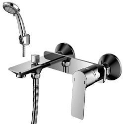 Смеситель для ванны с коротким изливом, вытяжной переключатель, 5-ти режимная лейка, латунь/хром