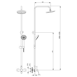 Душевая система с верхним душем Ø20 см, регулируемая высота 0,9~1,5 см, латунь/хром