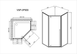 Душевой уголок Penta VSP-3P900CL, 900*900, хром, стекло прозрачное, , шт