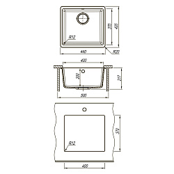 SINARA 440-U Мойка кухонная из кварцгранита цвет: бежевый комплектация: крепеж, сливная арматура с п