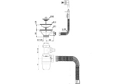 Y710V СИФОН ДЛЯ ДВОЙНОЙ МОЙКИ С ВЫПУСКОМ 3 1/2 на Ø40 ПРЯМОТОЧНЫЙ С ОТВОДОМ ДЛЯ СТИРАЛЬНОЙ МАШИНЫ С 