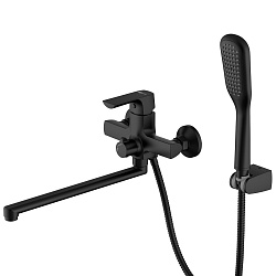 Смеситель универсальный с плоским поворотным изливом 35 см, поворотный переключатель, латунь/чёрный