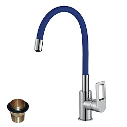 Смеситель для кухни с гибким цветным изливом, высота 425 мм, латунь/хром/синий
