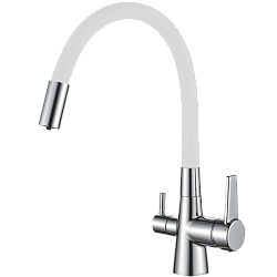 Смеситель для кухни с подключением фильтра, гибкий излив, латунь, белый/хром HB76858-8 