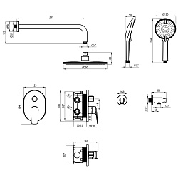 VERBA Встраиваемый смеситель с верхним душем Ø25 см, лейка Ø120 мм, без излива, латунь/хром,LM11429C