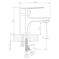 Смеситель для раковины, монолитный, высота излива 5,5 см, длина 10 см, латунь/хром