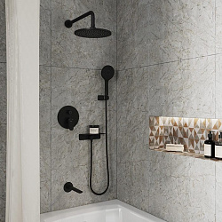 Душевая система скрытого монтажа с тропическим душем, ручным душем и изливом, черный матовый, Rora,