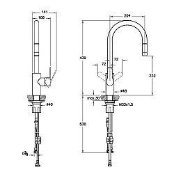 ВЫВОД Inox Смеситель с выдвижным изливом для кухни