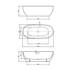 Ванна акриловая Vincea VBT-408-1800, 1800*815*580, цвет белый, щелевой перелив, , шт