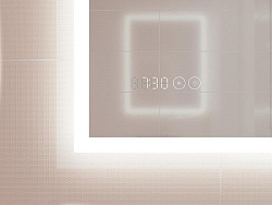 Зеркало LED 080 design pro 60x85 с подсветкой,часы с антизапотеванием прямоугольное