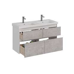Тумба Lemark COMBI 125 см под 2 раковины, подвесная/напольная,4 ящика, цвет фасада: Бетон, цвет корп