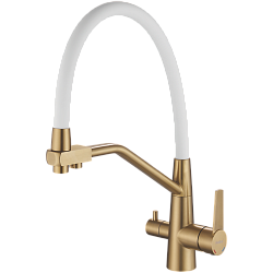 Смеситель для кухни с подключением фильтра, гибкий излив, нержавеющая сталь, белый/золото HB76822-5