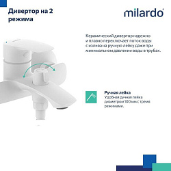 Смеситель для ванны, белый матовый, Rora, Milardo, RORWT00M02