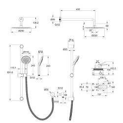 Душевая система MODUO встраиваемая (смеситель стандартный) 6 режимов шланг 150 металл